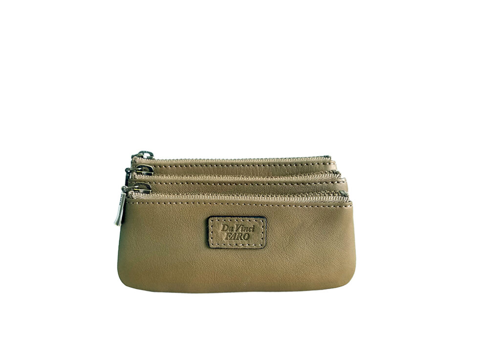 AROMA Leather Goods Triple Zip Case – M OLIVE ダヴィンチファーロ コレクション