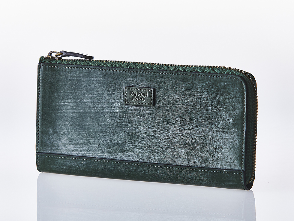 BRIDEL leather Slim Zip Wallet GREEN ダヴィンチファーロ コレクション