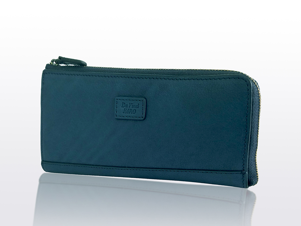 AROMA Mano Wallet L Zip Slim Case NAVY ダヴィンチファーロ コレクション
