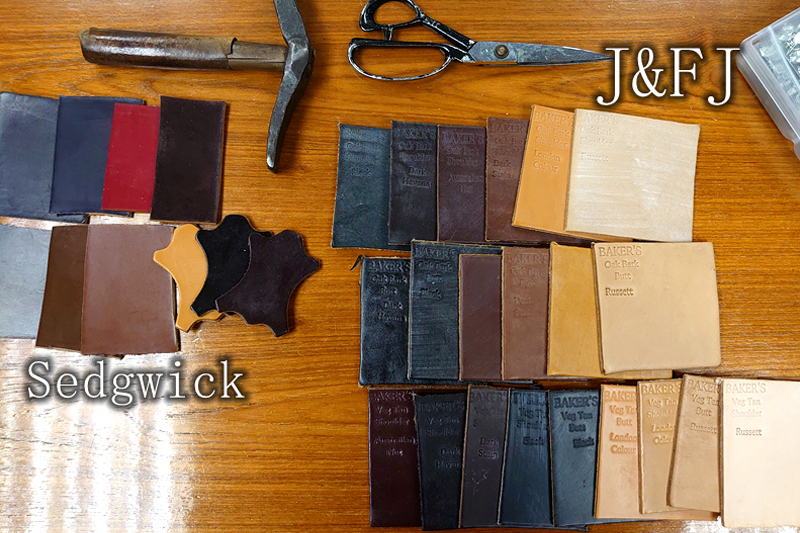 ブライドルレザーの著名なタンナー、JFベイカーと、セドウイックの革の色カード、そのトレーサビリティの証明