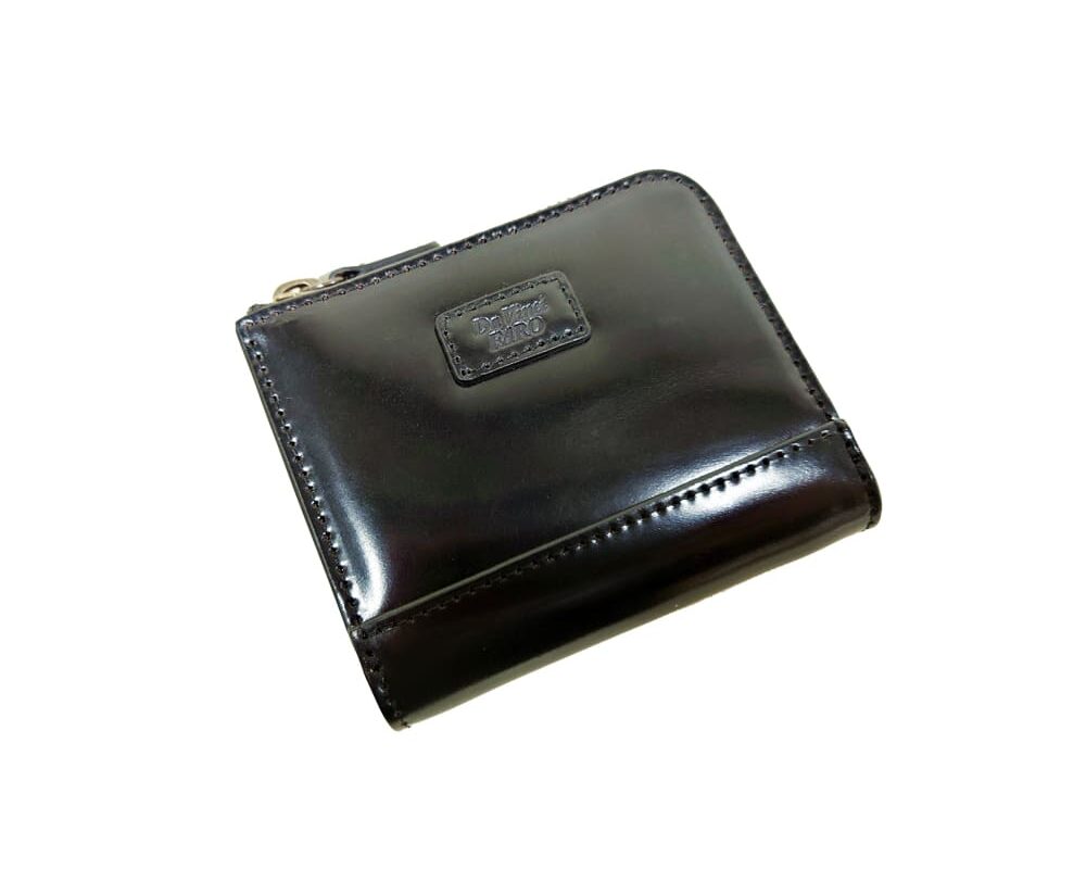 EMILIA Shell Cordovan L-zip Bi fold wallet BLACK