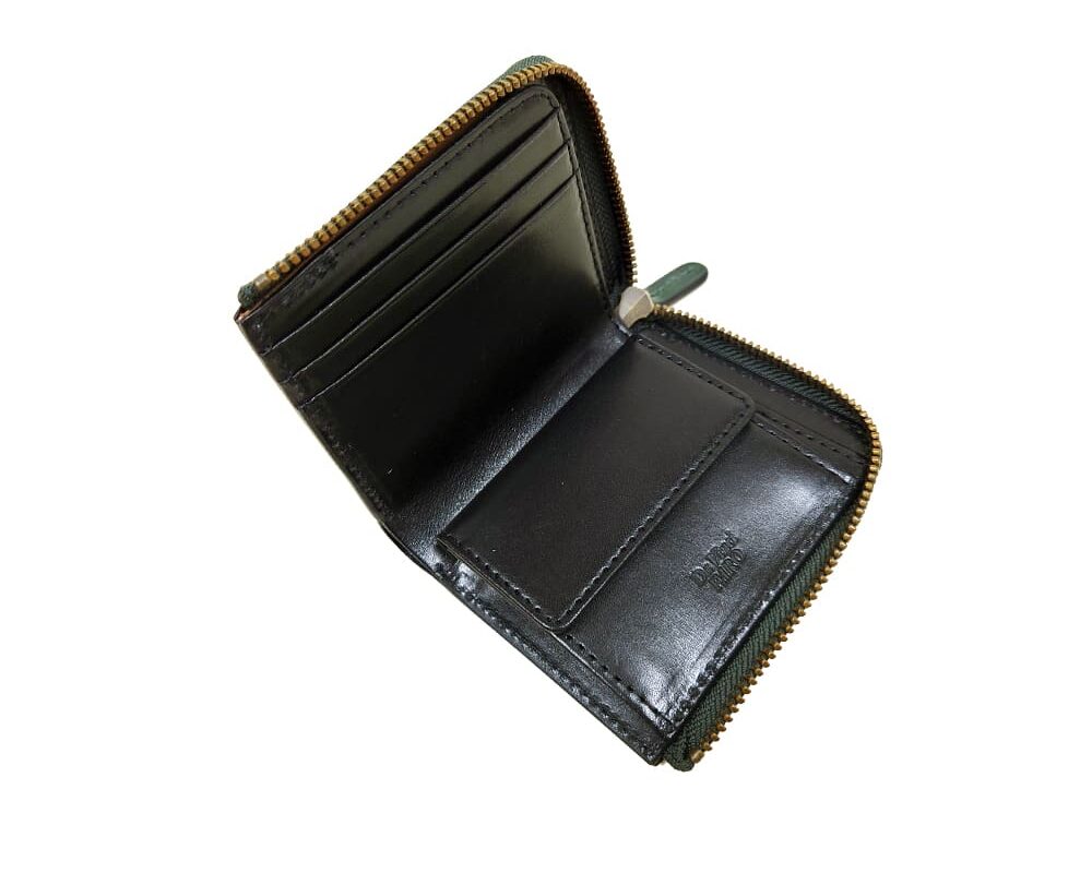 EMILIA Shell Cordovan L-zip Bi fold wallet GREEN