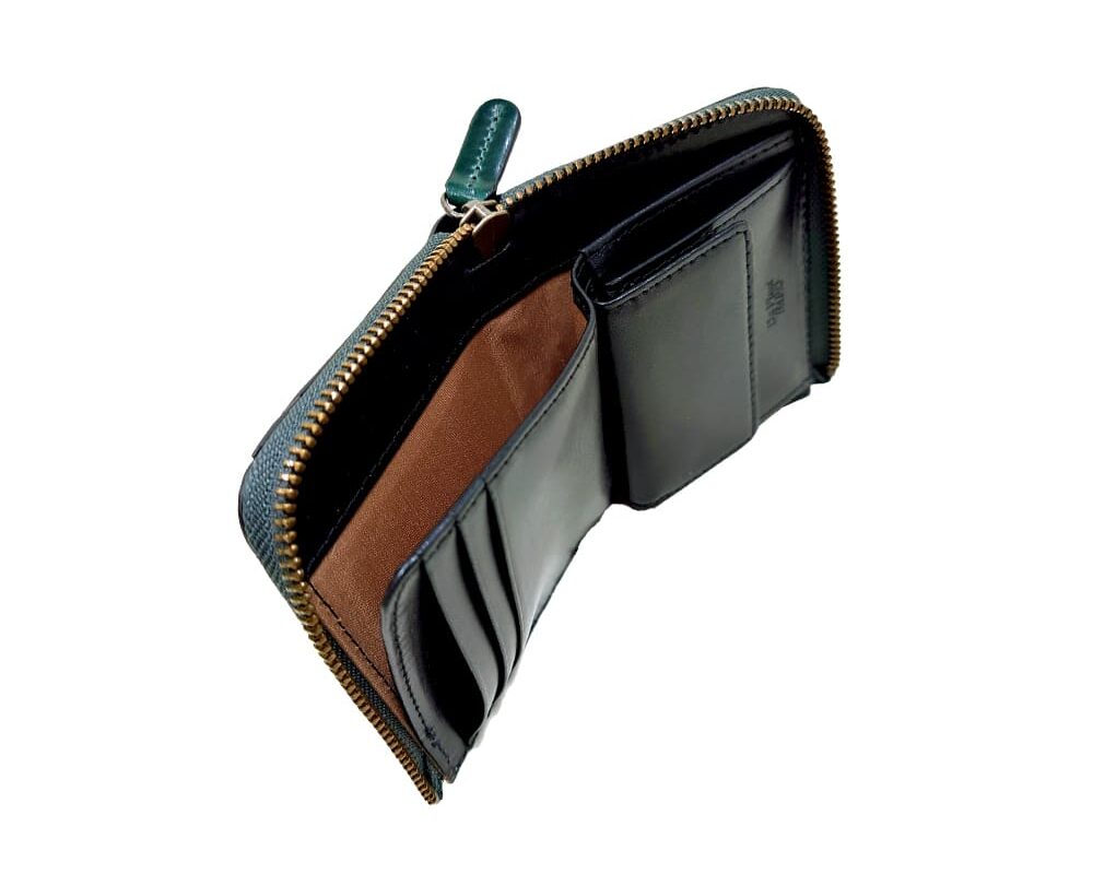 EMILIA Shell Cordovan L-zip Bi fold wallet GREEN